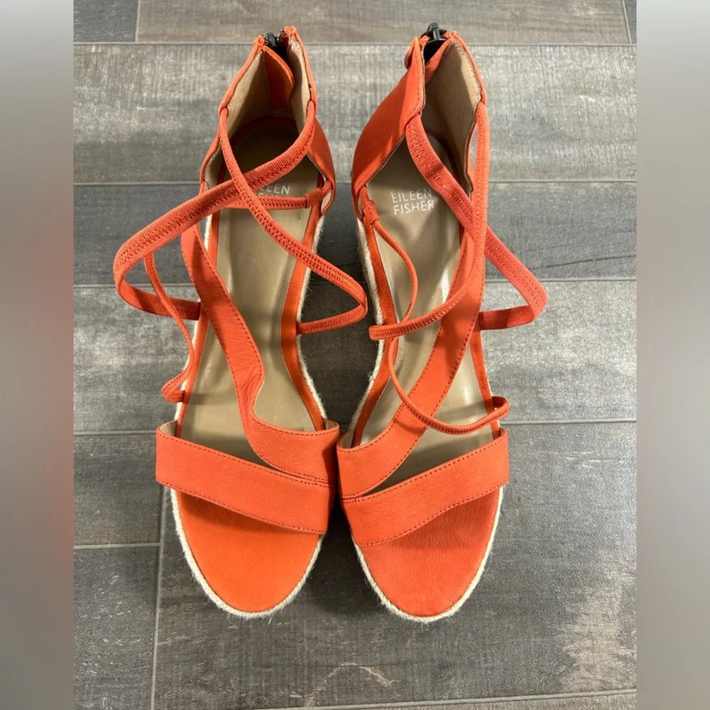 NEW Eileen Fisher Leather Wedge Espadrille Sandals